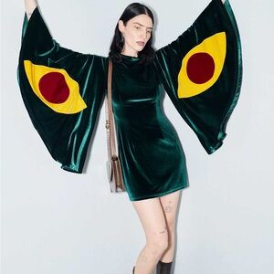 Fashion Brand Company Penelope Gazin Moth Mini Green Velvet Bat-Wing Dress Sz S